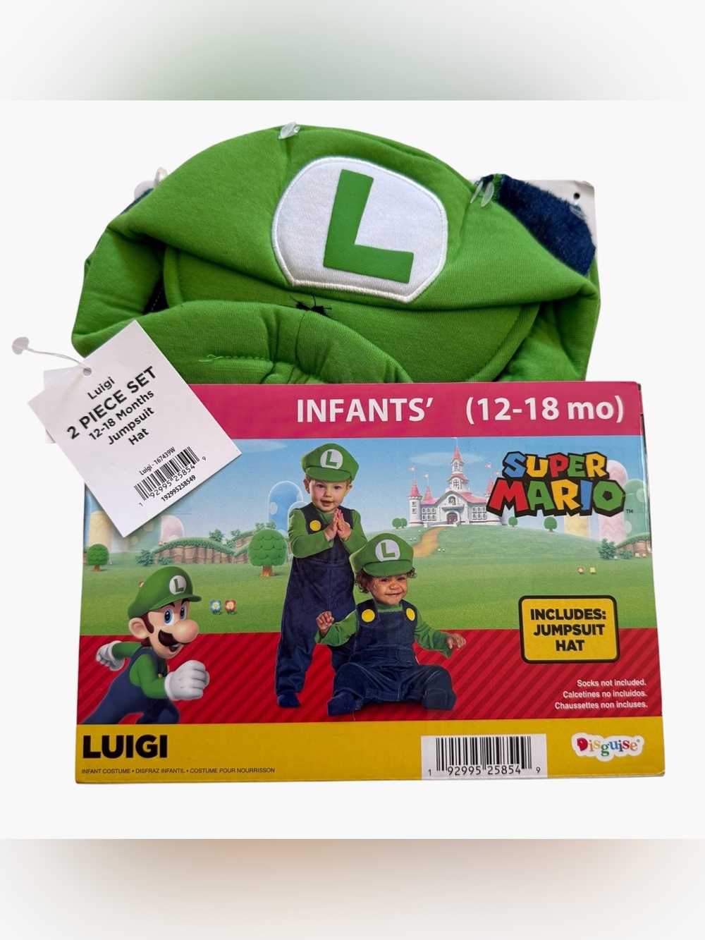 NEW! Baby Posh Super Mario Bros. Luigi Jumpsuit & Hat Costume Size 12-18 Months